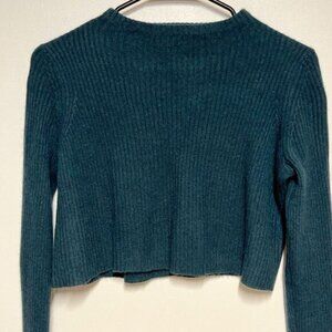 360 Cashmere Teal Cropped Ribbed Cashmere Sweater Sz XS